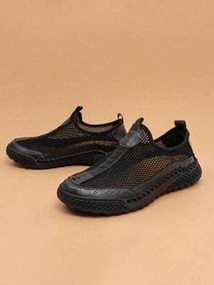 Чоловічі кросівки літні Fashion 857 чорні сітка без шнурків фото