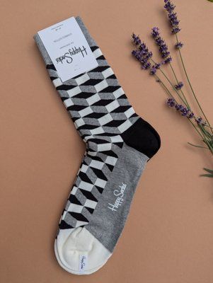 Шкарпетки чоловічі Happy Socks світло-сірі Геометрія демісезонні фото