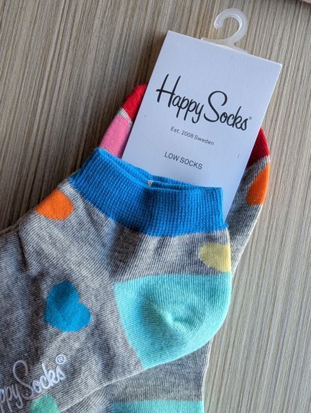 Шкарпетки короткі жіночі Happy Socks сірі Сердечка демісезонні фото