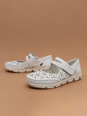 Жіночі літні туфлі Rieker 49977/80 білі натуральна шкіра перфорація фото