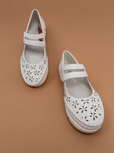 Жіночі літні туфлі Rieker 49977/80 білі натуральна шкіра перфорація фото