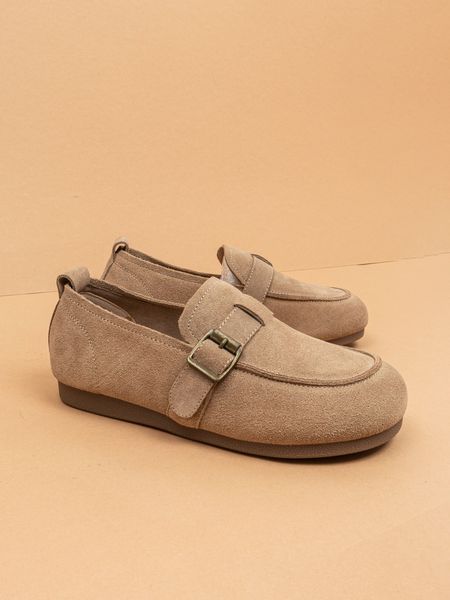 Жіночі туфлі лофери Fashion 5521 бежеві натуральна замша фото