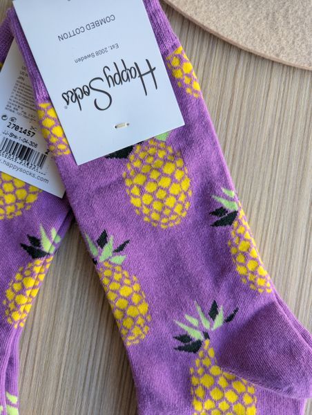 Шкарпетки жіночі Happy Socks фіолетові Ананаси демісезонні фото