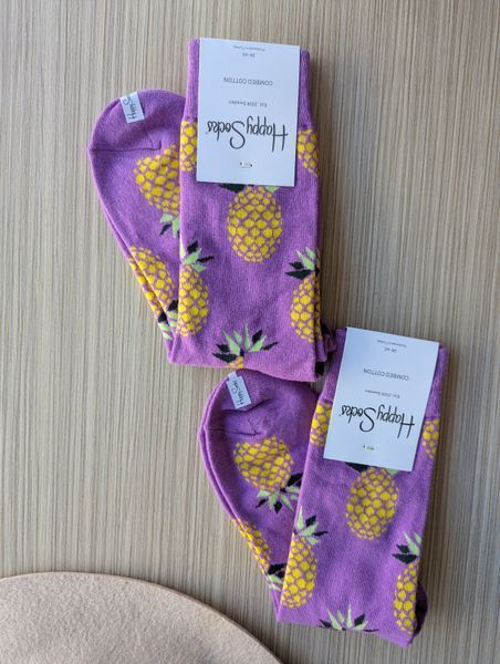Шкарпетки жіночі Happy Socks фіолетові Ананаси демісезонні фото