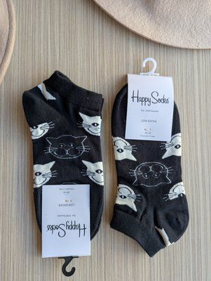 Шкарпетки короткі жіночі Happy Socks чорні Котики демісезонні фото
