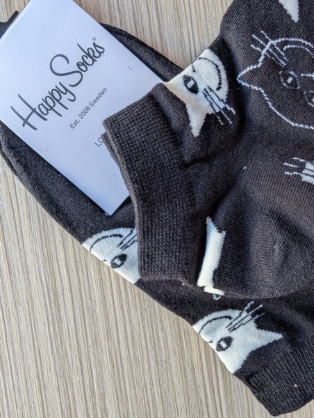 Шкарпетки короткі жіночі Happy Socks чорні Котики демісезонні фото