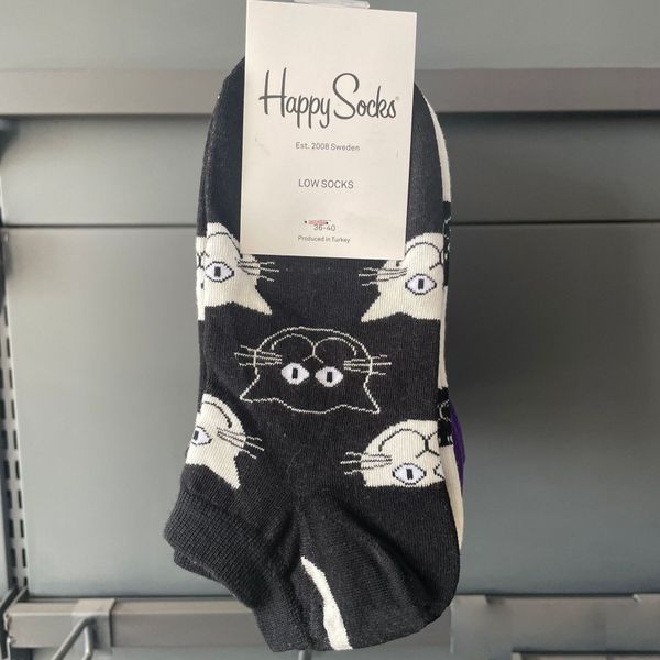 Шкарпетки короткі жіночі Happy Socks чорні Котики демісезонні фото
