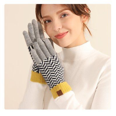 Рукавички жіночі зимові Fashion жовто-біло-чорні вовняні фото