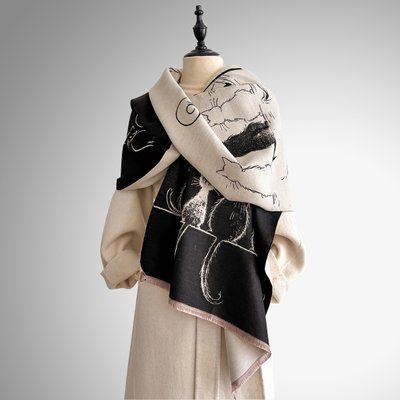 Жіночий шарф Fashion Кіт чорний 65x185 см фото
