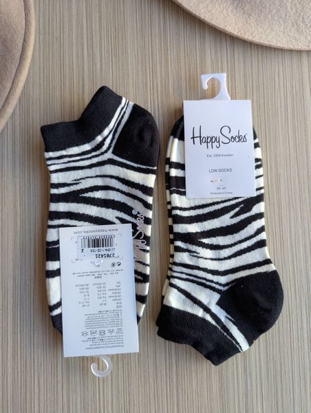 Шкарпетки короткі жіночі Happy Socks білі Зебра демісезонні фото