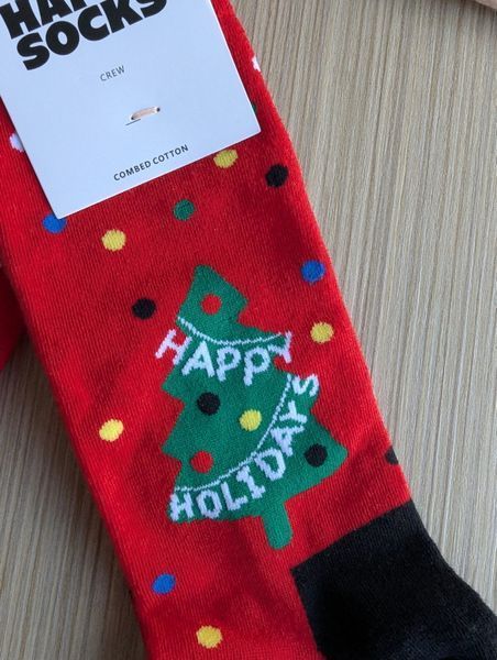 Святкові жіночі шкарпетки Happy Socks червоні Ялинка демісезонні фото