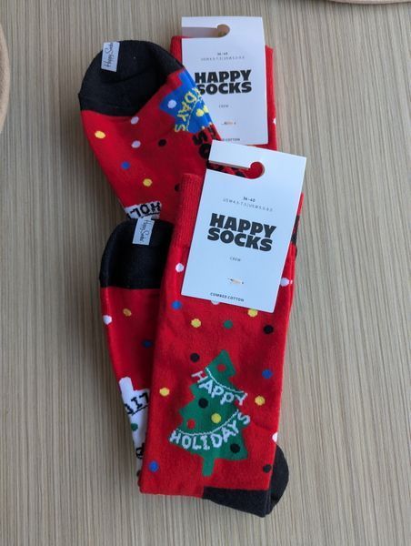 Святкові жіночі шкарпетки Happy Socks червоні Ялинка демісезонні фото