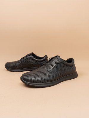 Чоловічі кросівки з перфорацією Clubshoes STNn чорні натуральна шкіра фото