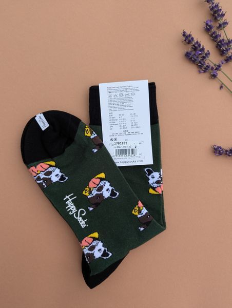 Шкарпетки чоловічі Happy Socks темно-зелені Песики демісезонні фото