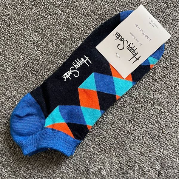 Шкарпетки короткі чоловічі Happy Socks сині Ромби демісезонні фото