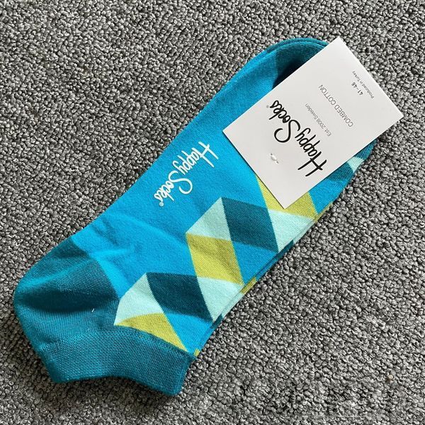 Шкарпетки короткі чоловічі Happy Socks світло-сині Ромби демісезонні фото