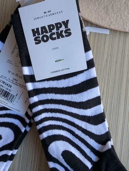 Шкарпетки жіночі Happy Socks чорно-блі Зебра демісезонні фото