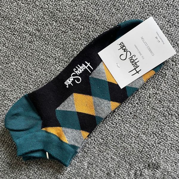 Шкарпетки короткі чоловічі Happy Socks темно-зелені Ромби демісезонні фото