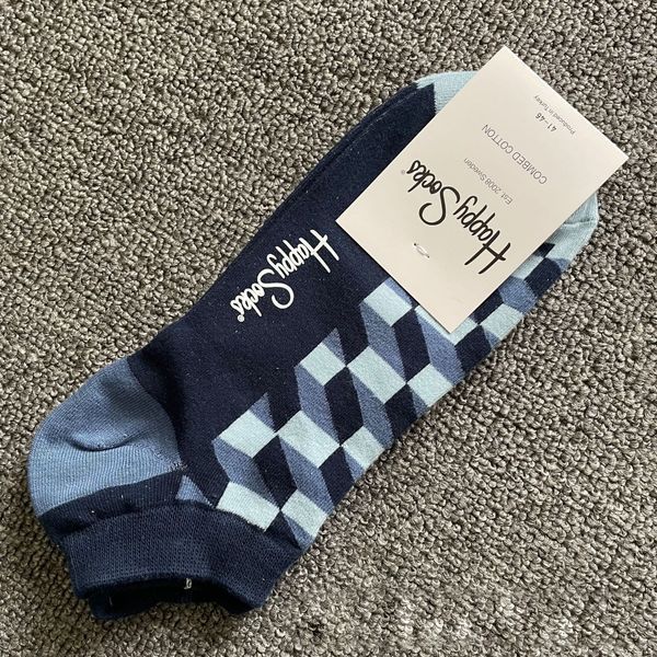 Шкарпетки короткі чоловічі Happy Socks темно-сині Куб демісезонні фото