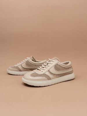 Жіночі кросівки Favi 0202-X/M бежеві натуральна шкіра сітка фото