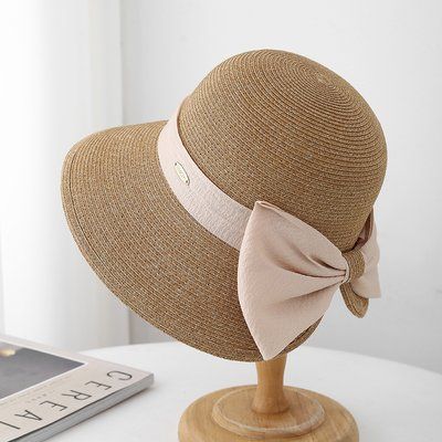 Жіночий солом'яний капелюх Fashion Великий Бант світло-коричневий 55-57 фото