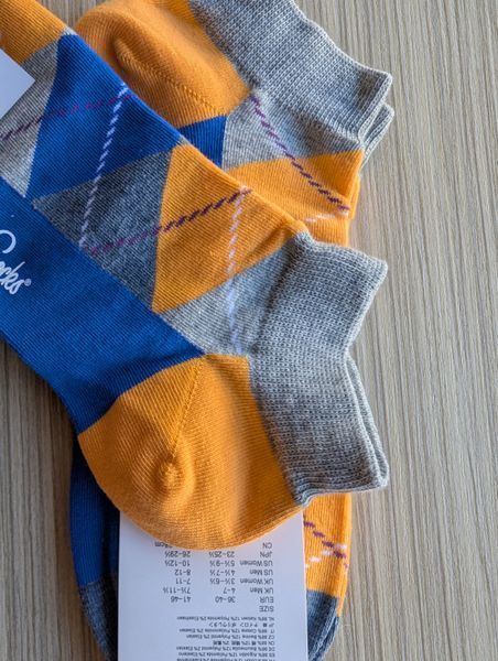 Шкарпетки короткі чоловічі Happy Socks синьо-жовті Ромб демісезонні фото