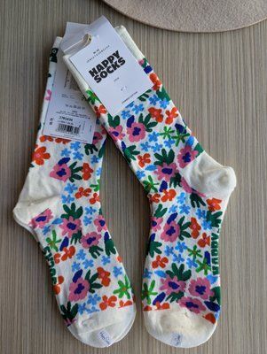 Шкарпетки жіночі Happy Socks білі Квіти демісезонні фото