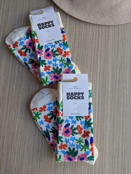 Шкарпетки жіночі Happy Socks білі Квіти демісезонні фото