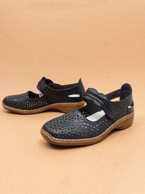 Жіночі літні туфлі Rieker 41399/14 чорні натуральна шкіра фото