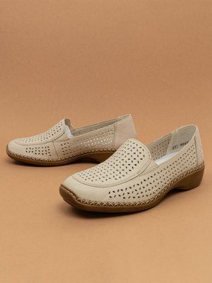 Жіночі літні туфлі Rieker 41361/60 бежеві натуральна шкіра з перфорацією фото