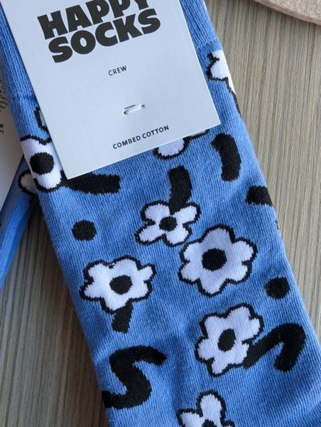 Шкарпетки жіночі Happy Socks блакитні Квіти демісезонні фото