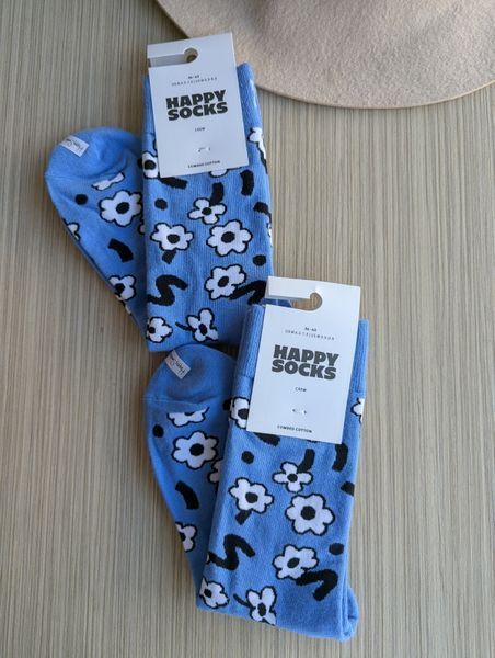 Шкарпетки жіночі Happy Socks блакитні Квіти демісезонні фото