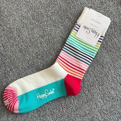 Шкарпетки жіночі Happy Socks білі Кольорові смужки демісезонні фото