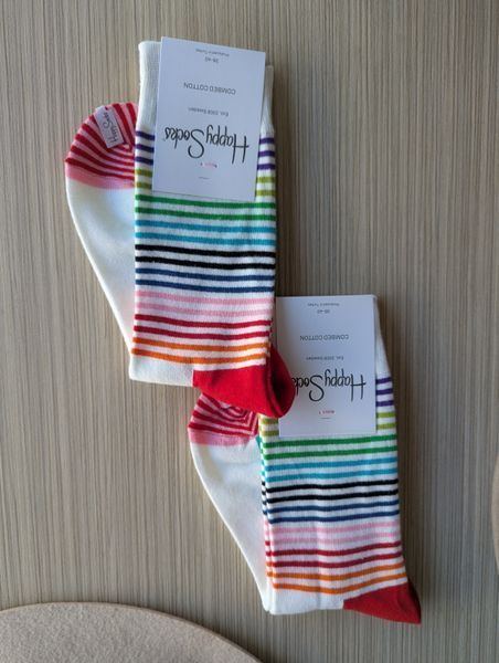 Шкарпетки жіночі Happy Socks білі Кольорові смужки демісезонні фото