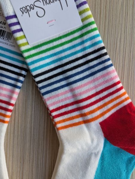 Шкарпетки жіночі Happy Socks білі Кольорові смужки демісезонні фото