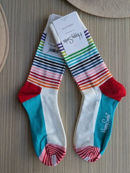 Шкарпетки жіночі Happy Socks білі Кольорові смужки демісезонні фото