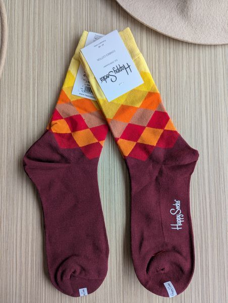 Шкарпетки чоловічі Happy Socks коричневі Ромб демісезонні фото