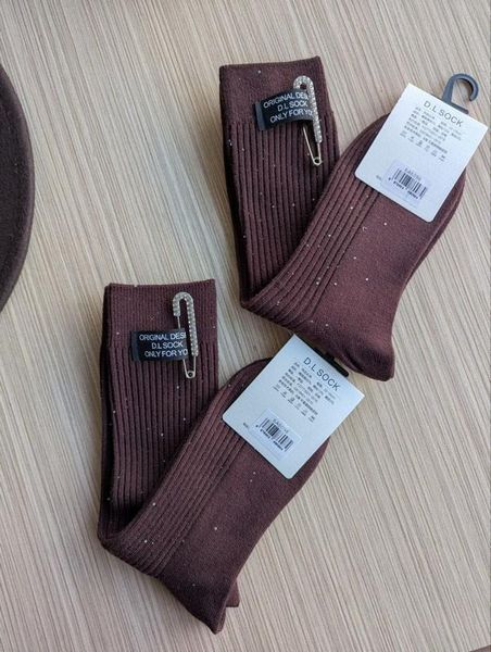 Шкарпетки жіночі D.L Sock коричневі Булавка+Стрази демісезонні фото