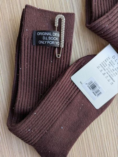 Шкарпетки жіночі D.L Sock коричневі Булавка+Стрази демісезонні фото