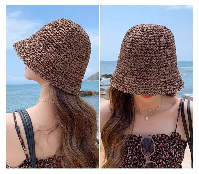 Жіноча соломʼяна панама Fashion коричнева 56-58 фото