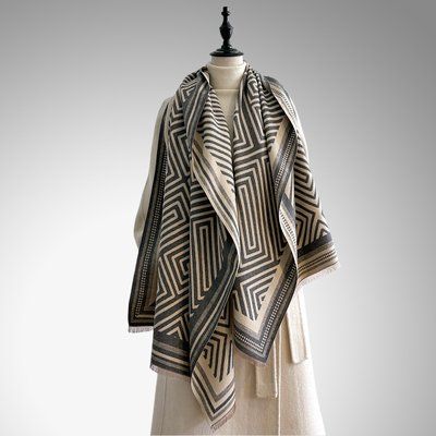 Жіночий зимовий шарф Fashion Ромб сірий/бежевий 65x195 см фото