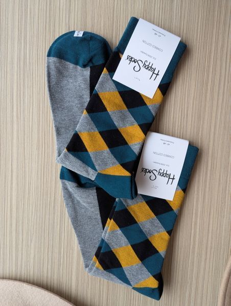 Шкарпетки чоловічі Happy Socks темно-зелені Ромб демісезонні фото