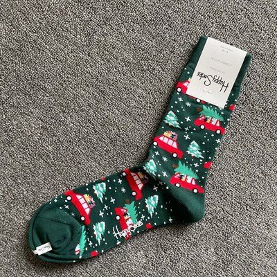 Святкові чоловічі шкарпетки Happy Socks зелені Ялинки демісезонні фото