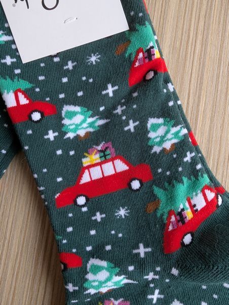 Святкові чоловічі шкарпетки Happy Socks зелені Ялинки демісезонні фото